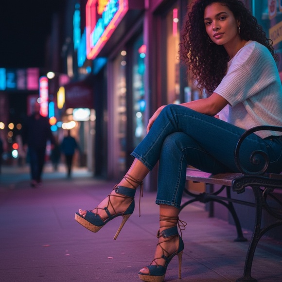 Steve Madden Navy and Tan Lace-Up Heels - Picture 5 of 10